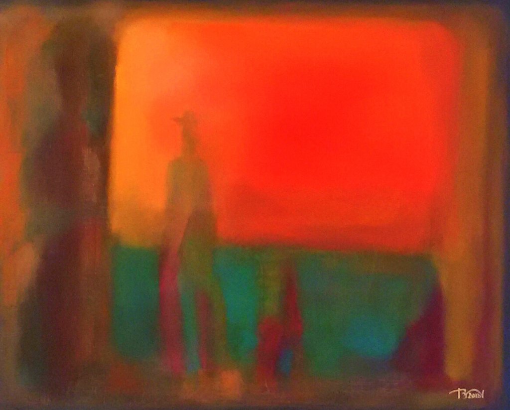 Abendstimmung, rote Farbtöne, Malerei, Acryl auf Leinwand, 80 x 100 cm