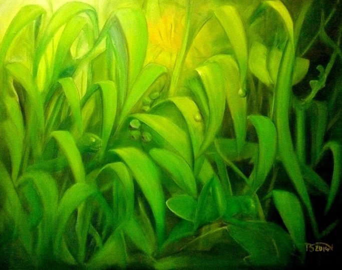 Bild mit saftigem Grün, Malerei, Öl auf Leinwand, 80 x 100. cm